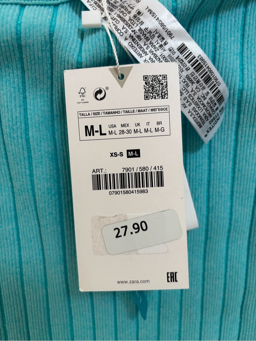 Zara Turquoise Ribbed One-Shoulder Dress - Picture 2 of 4
